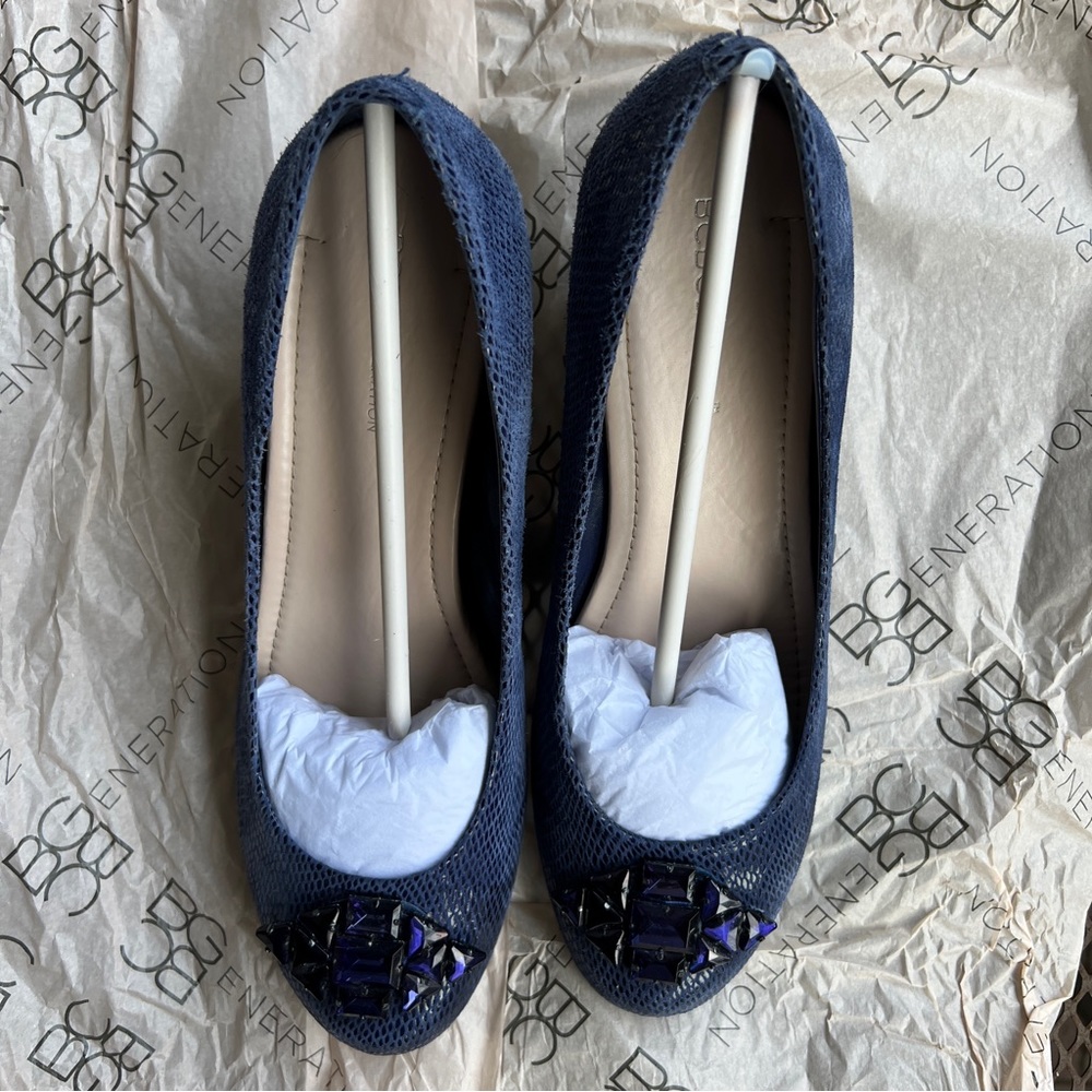 BCBGENRATION Wedge Blue Jewel Pumps size 8.5